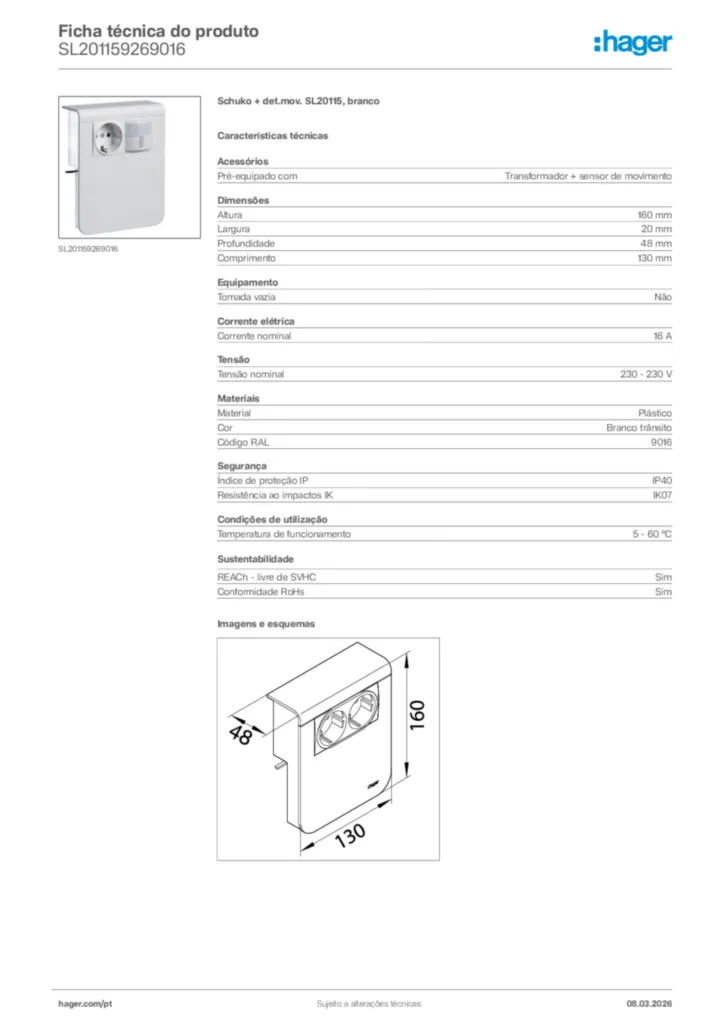 Imagem Hager Ficha técnica do produto SL201159269016 | Hager Portugal