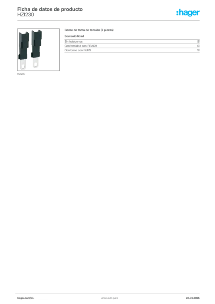 Imagen Hager Ficha de datos de producto HZI230 | Hager España