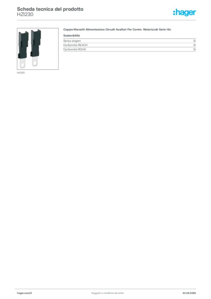 Immagine Hager Scheda tecnica del prodotto HZI230 | Hager Italia