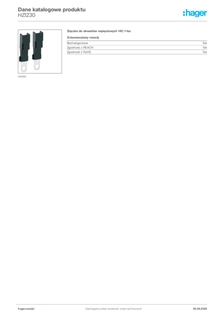 Zdjęcie Hager Karta katalogowa HZI230 | Hager Polska