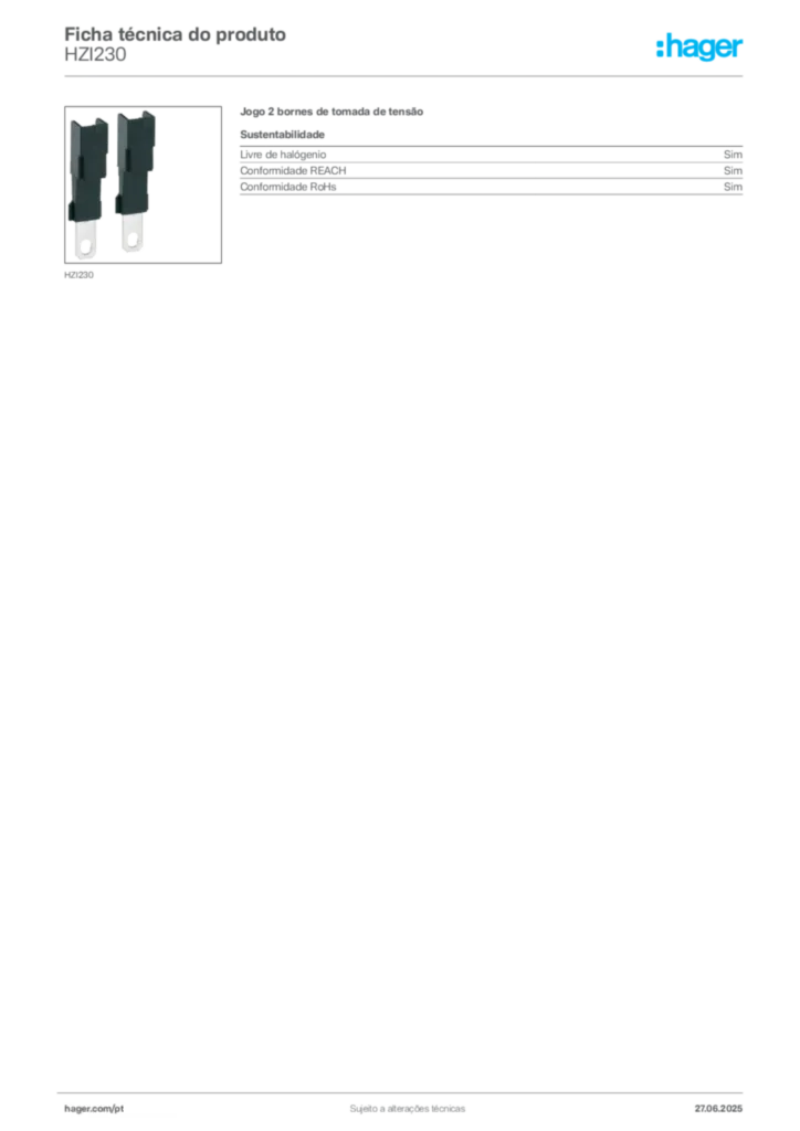 Imagem Hager Ficha técnica do produto HZI230 | Hager Portugal