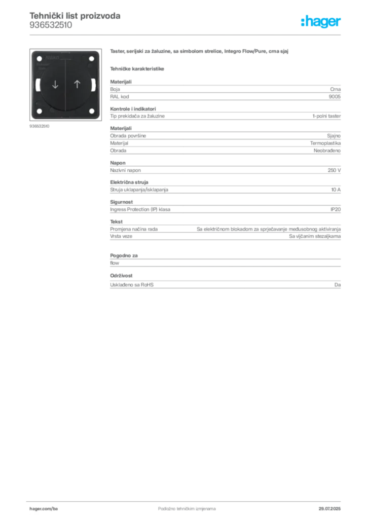 Slika Hager Product data sheet 936532510  | Hager