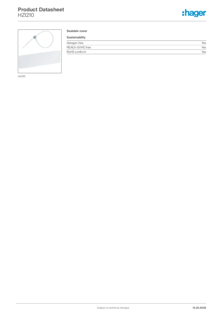 Image Hager Product data sheet HZI210  | Hager Africa