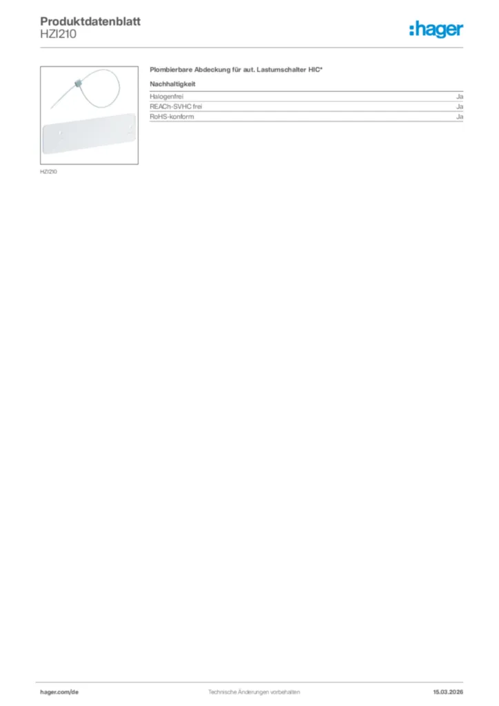Bild Hager Produktdatenblatt HZI210 | Hager Deutschland
