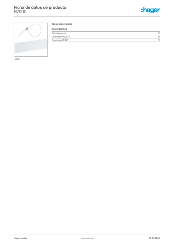 Imagen Hager Ficha de datos de producto HZI210 | Hager España