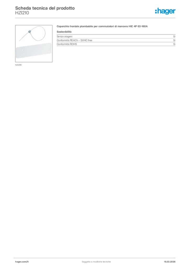 Immagine Hager Scheda tecnica del prodotto HZI210 | Hager Italia