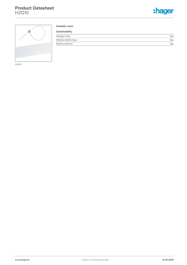 Image Hager Product data sheet HZI210  | Hager