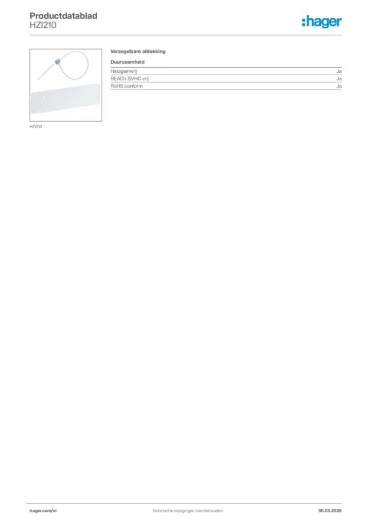 Afbeelding Hager Productdatablad HZI210 | Hager Nederland