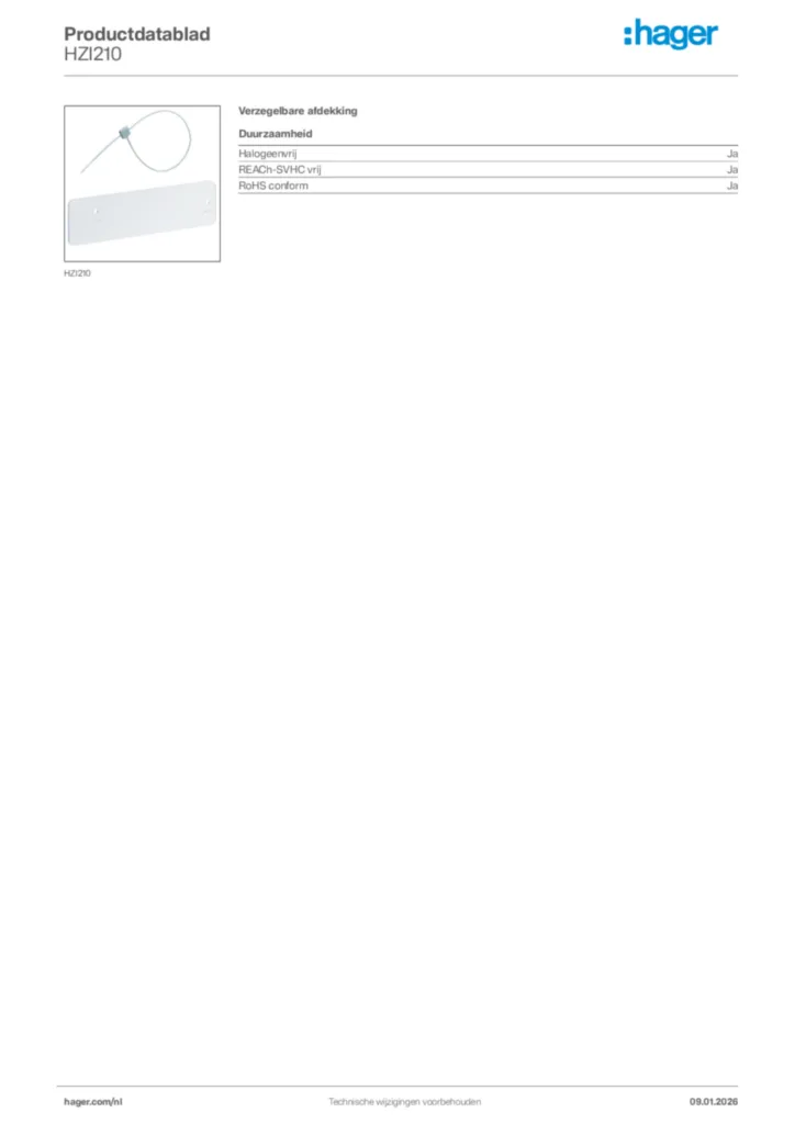 Afbeelding Hager Productdatablad HZI210 | Hager Nederland