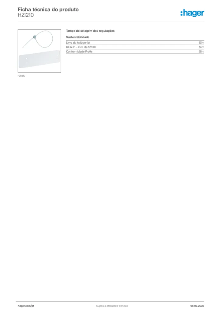 Imagem Hager Ficha técnica do produto HZI210 | Hager Portugal