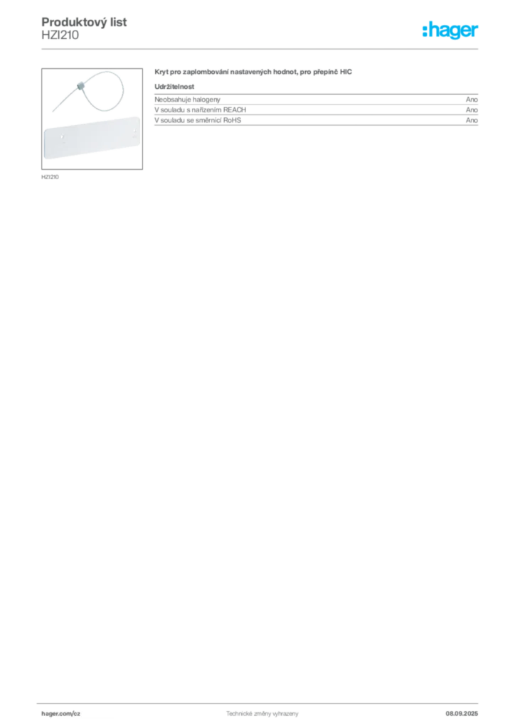 Obrázek Hager Produktový list HZI210 | Hager