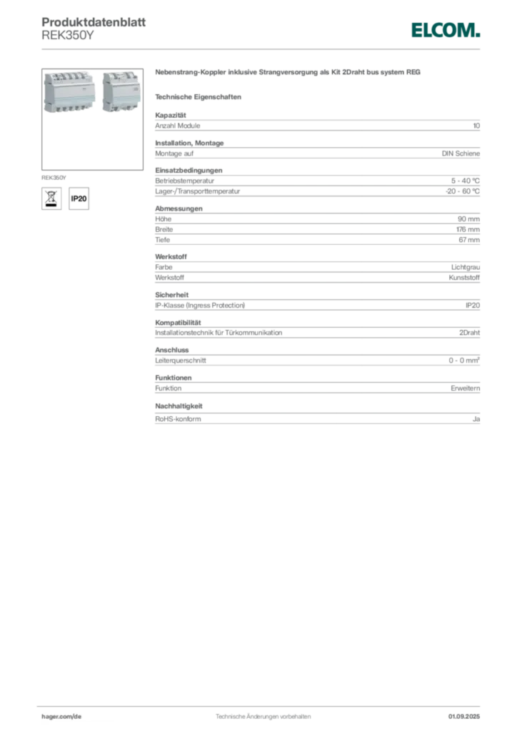 Elcom Produktdatenblatt REK350Y