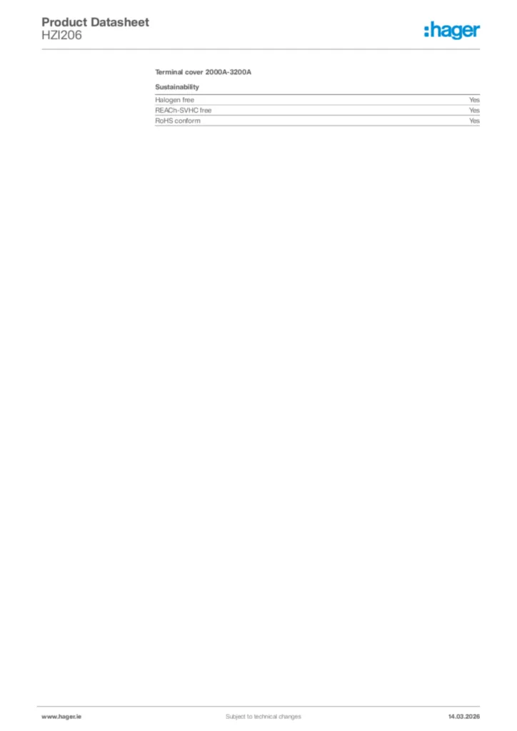 Image Hager Product data sheet HZI206  | Hager