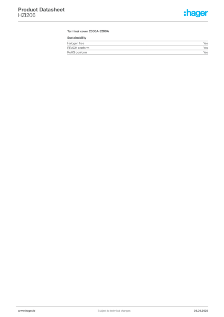 Image Hager Product data sheet HZI206  | Hager