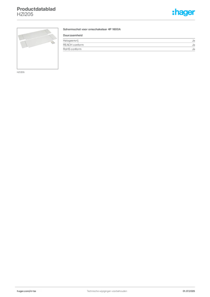 Afbeelding Hager Productdatablad HZI205 | Hager Belgium