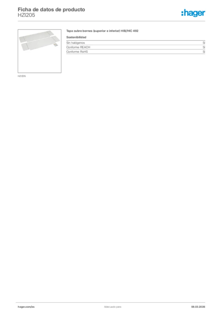Imagen Hager Ficha de datos de producto HZI205 | Hager España