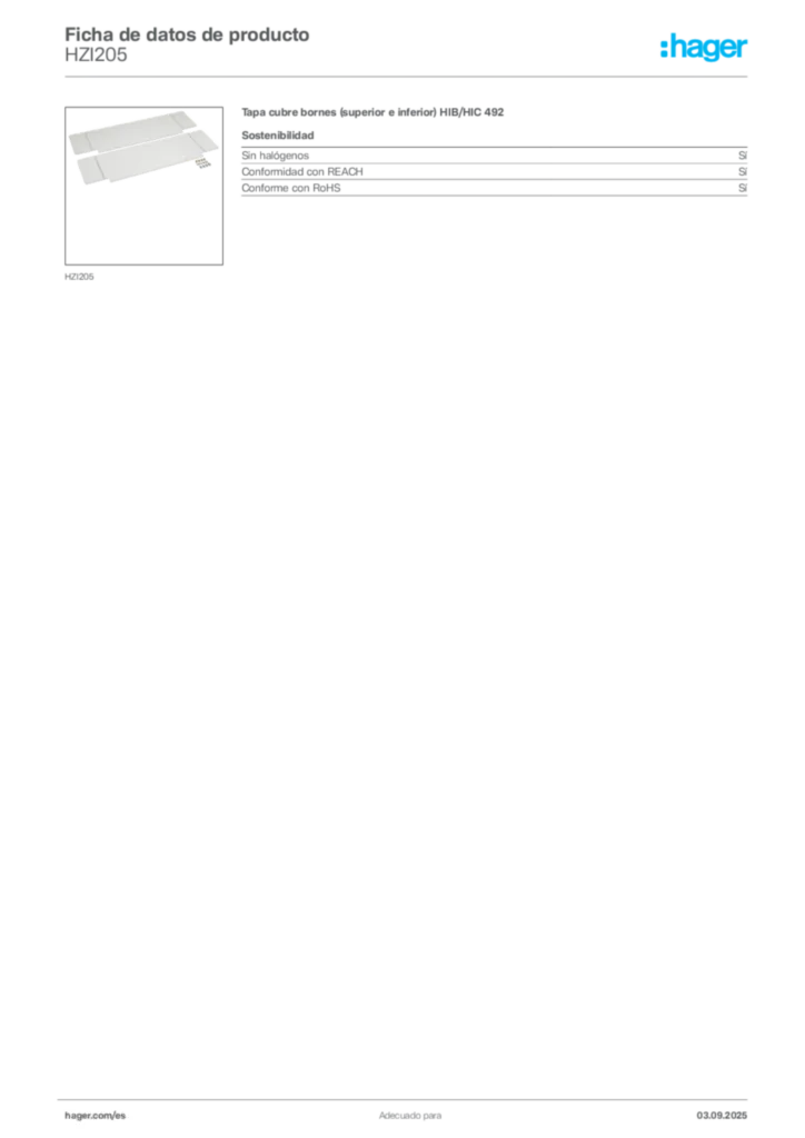 Imagen Hager Ficha de datos de producto HZI205 | Hager España