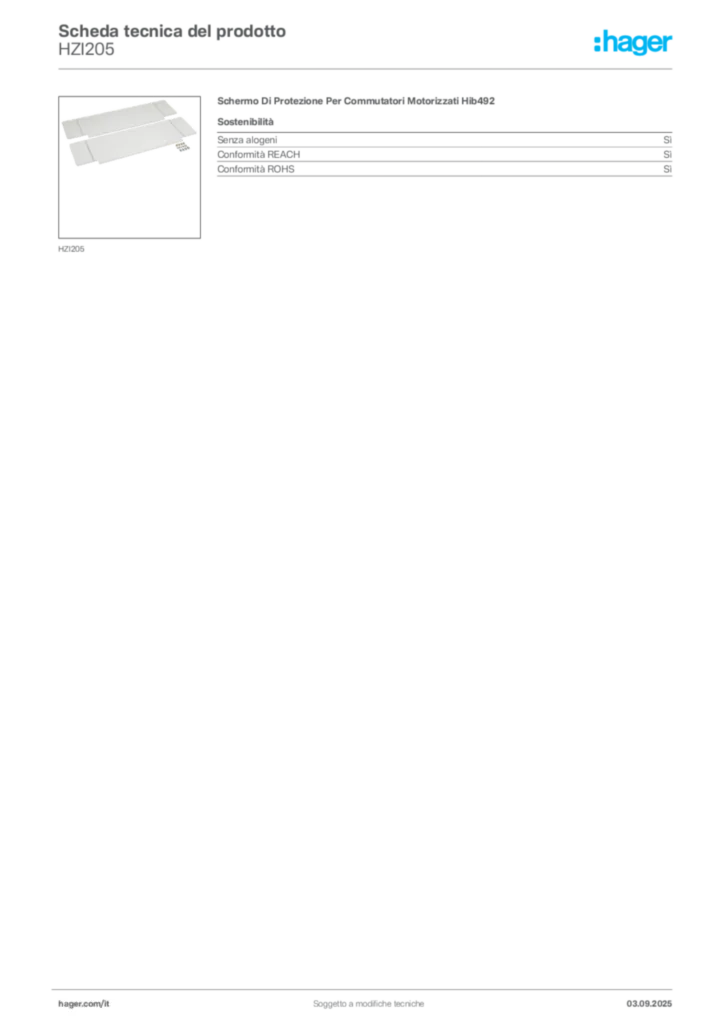 Immagine Hager Scheda tecnica del prodotto HZI205 | Hager Italia