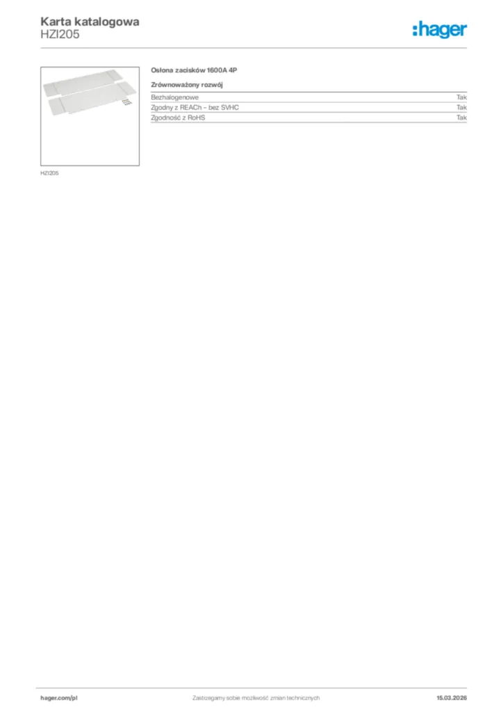 Zdjęcie Hager Karta katalogowa HZI205 | Hager Polska