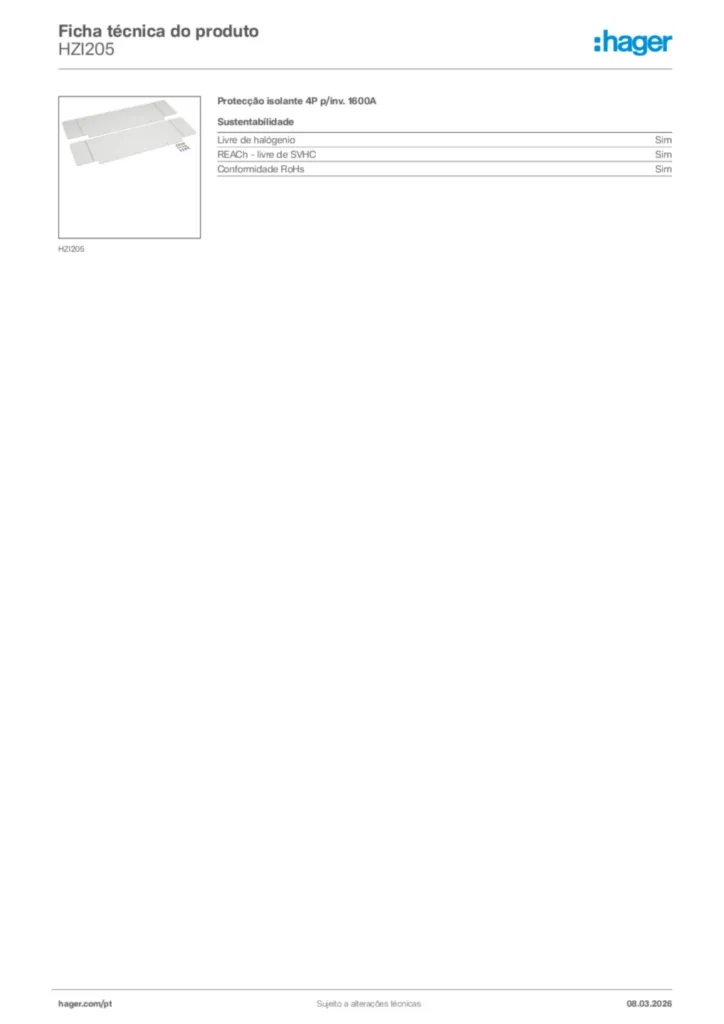 Imagem Hager Ficha técnica do produto HZI205 | Hager Portugal