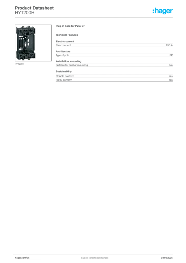 Image Hager Product data sheet HYT200H  | Hager