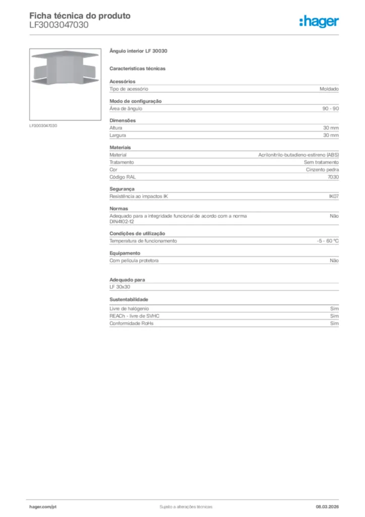 Imagem Hager Ficha técnica do produto LF3003047030 | Hager Portugal