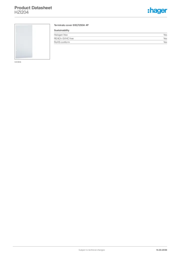 Image Hager Product data sheet HZI204  | Hager Africa