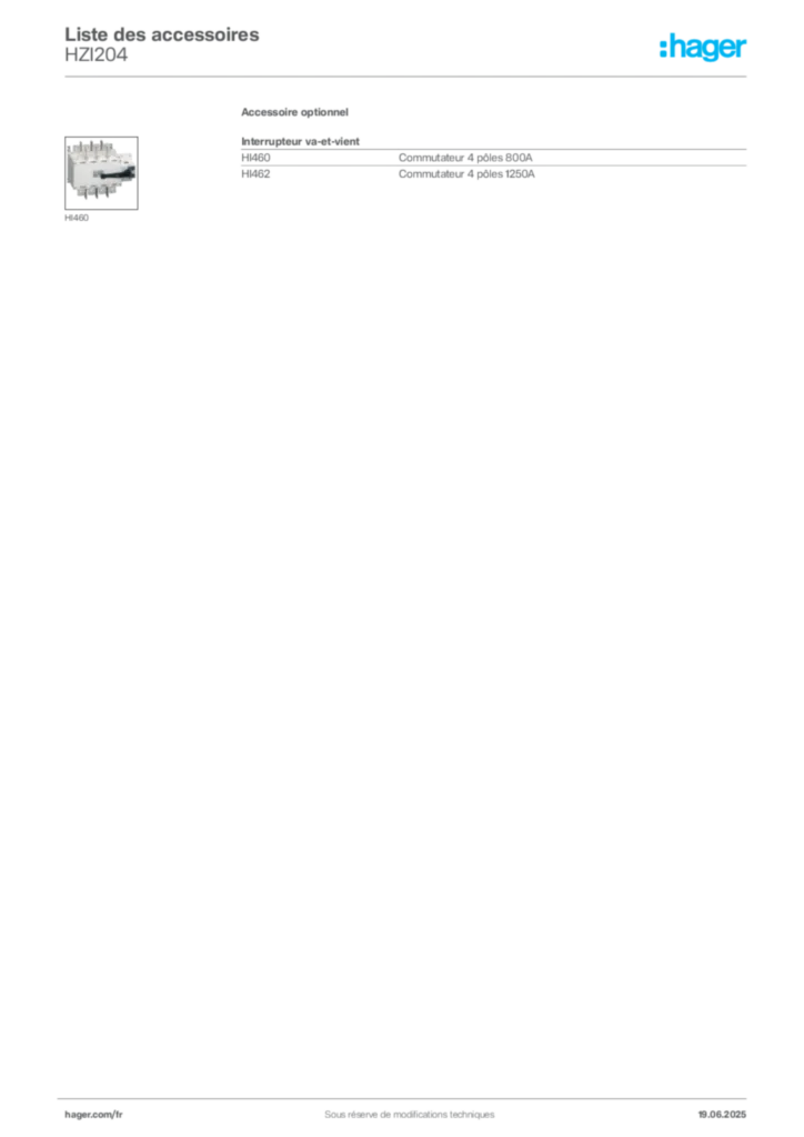 Image Hager Fiche technique du produit HZI204 | Hager France