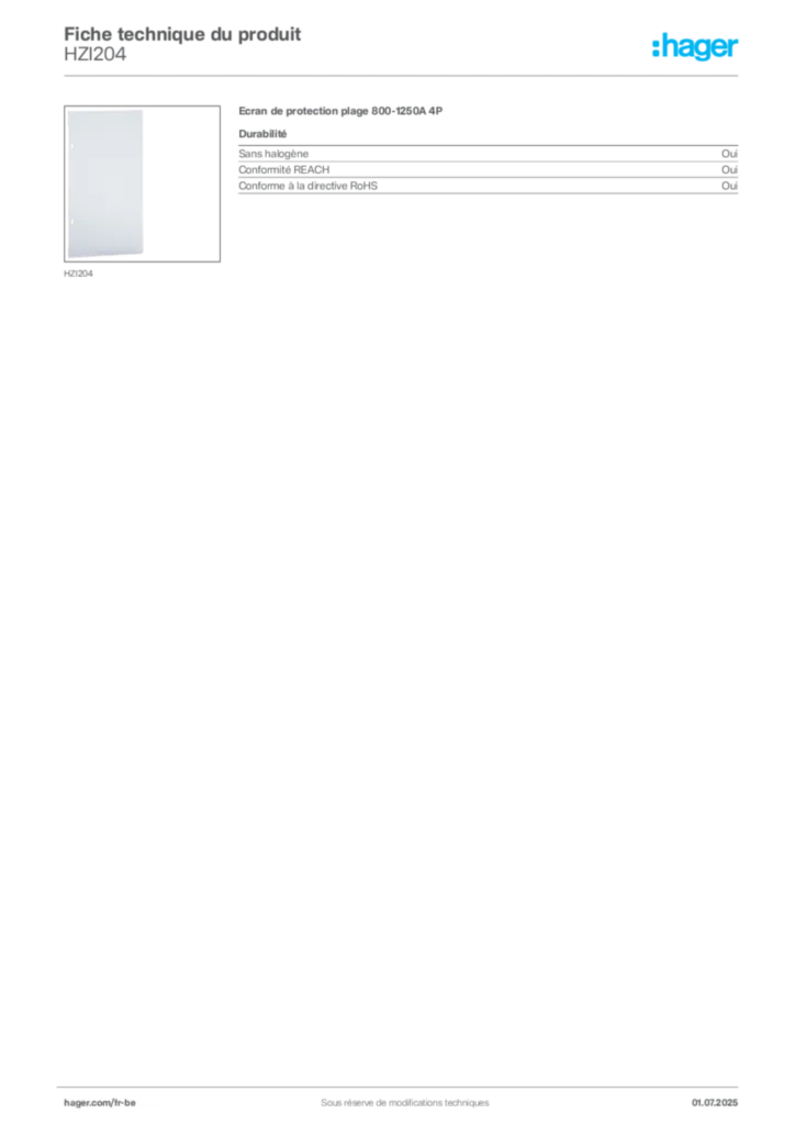 Image Hager Fiche technique du produit HZI204 | Hager Belgique