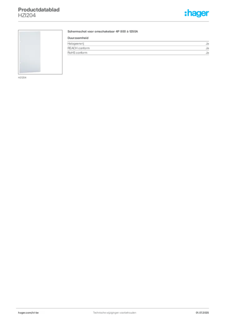 Afbeelding Hager Productdatablad HZI204 | Hager Belgium