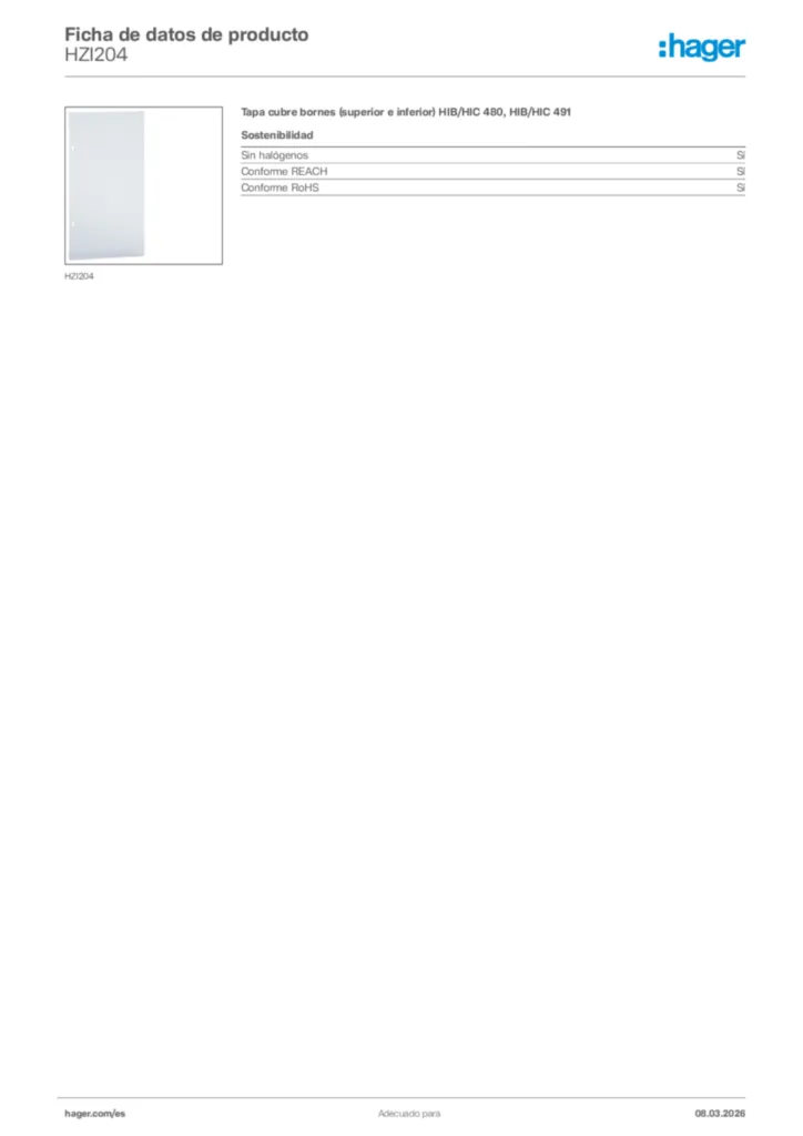 Imagen Hager Ficha de datos de producto HZI204 | Hager España