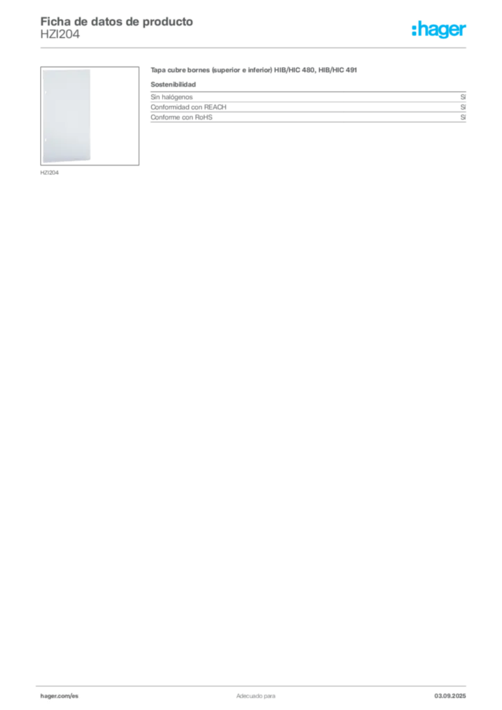 Imagen Hager Ficha de datos de producto HZI204 | Hager España