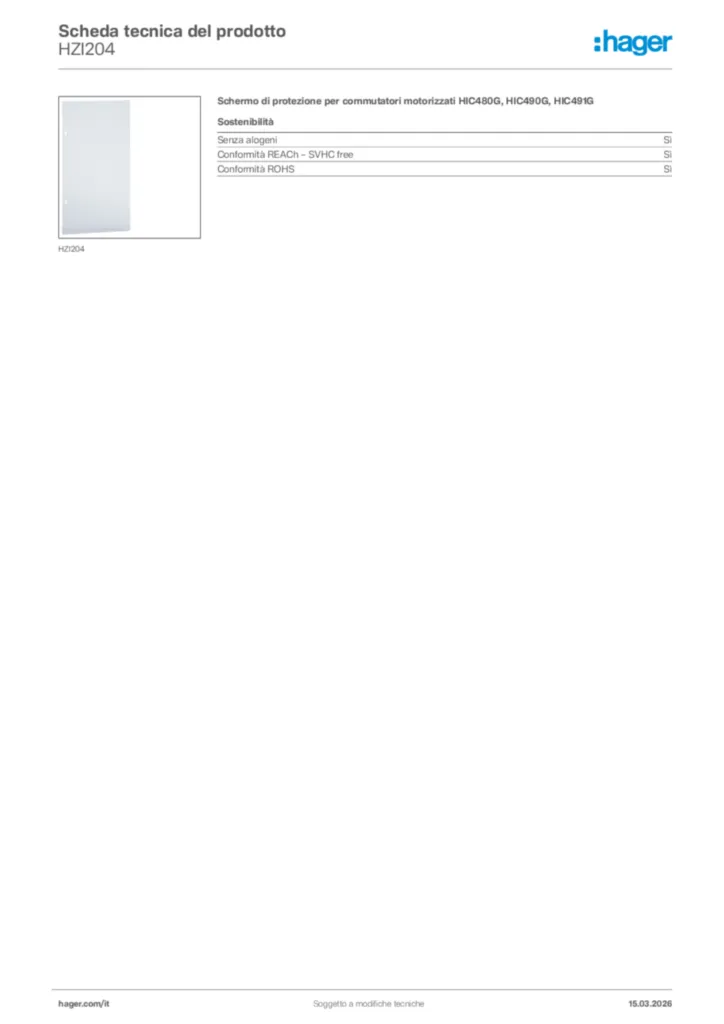 Immagine Hager Scheda tecnica del prodotto HZI204 | Hager Italia