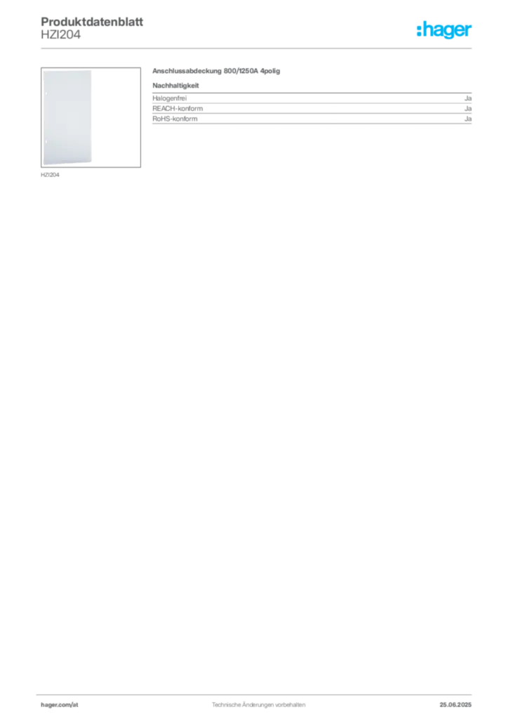 Bild Hager Produktdatenblatt HZI204 | Hager Deutschland