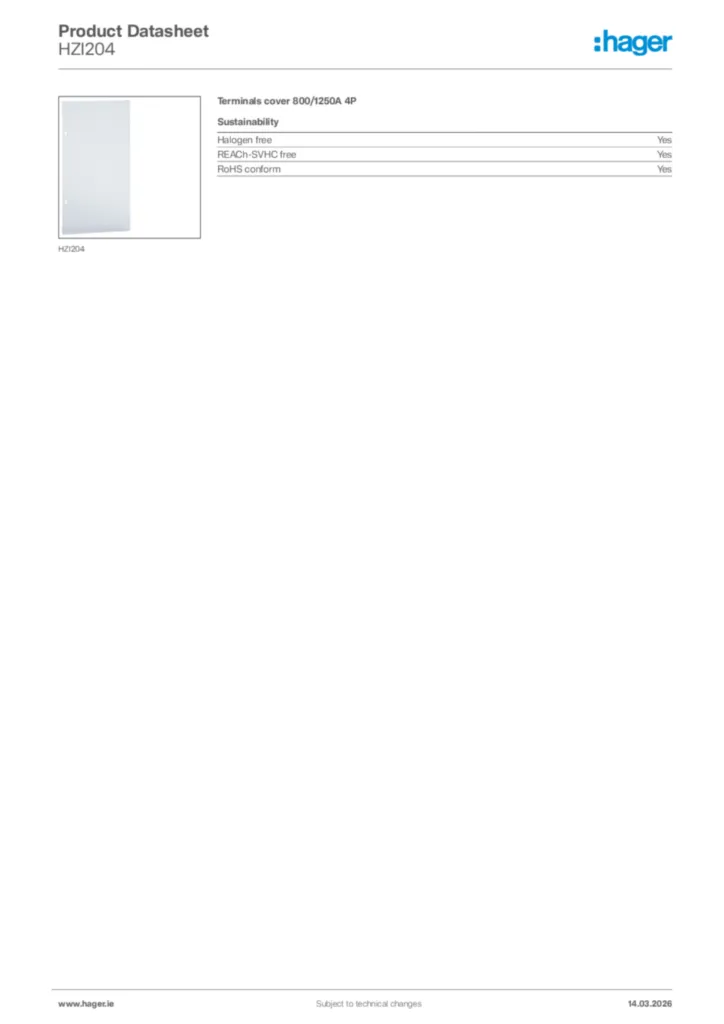 Image Hager Product data sheet HZI204  | Hager