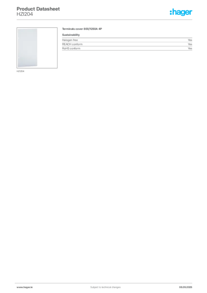 Image Hager Product data sheet HZI204  | Hager