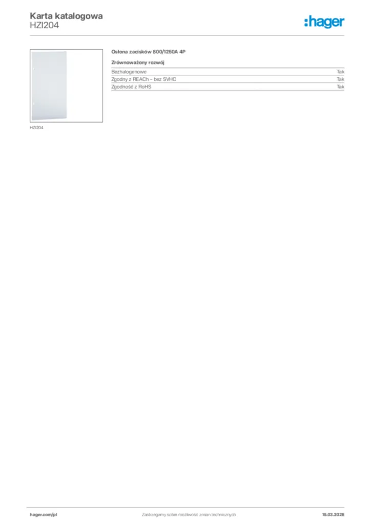 Zdjęcie Hager Karta katalogowa HZI204 | Hager Polska