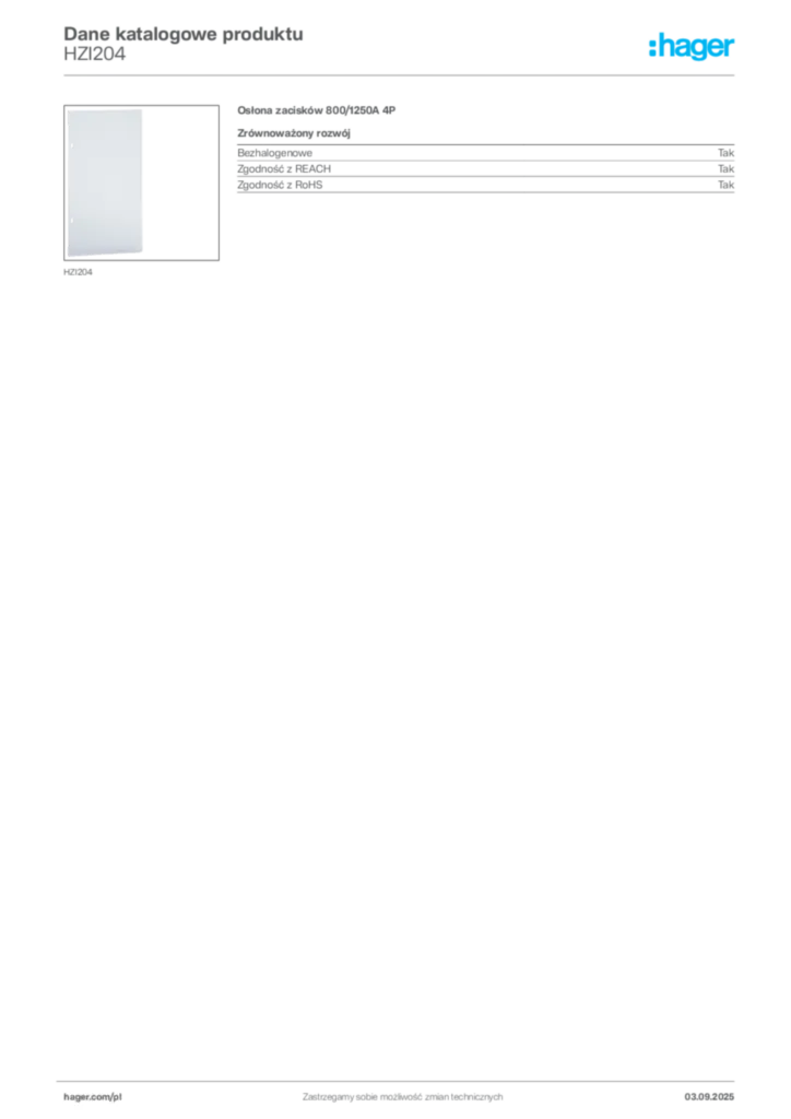 Zdjęcie Hager Karta katalogowa HZI204 | Hager Polska