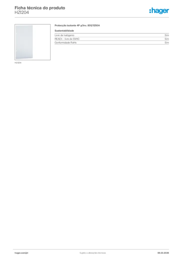 Imagem Hager Ficha técnica do produto HZI204 | Hager Portugal
