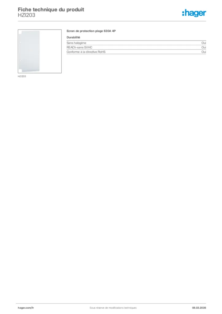 Image Hager Fiche technique du produit HZI203 | Hager France