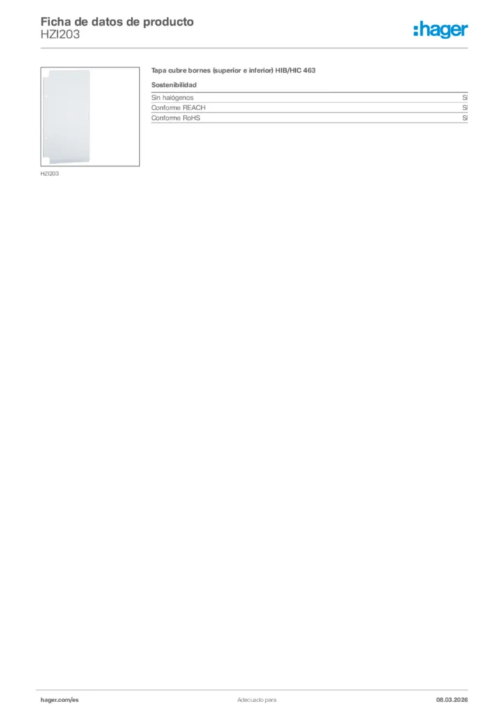 Imagen Hager Ficha de datos de producto HZI203 | Hager España