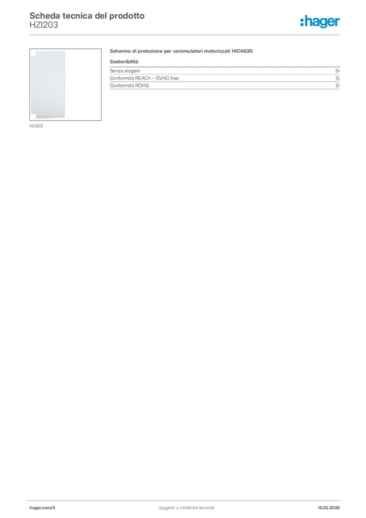 Immagine Hager Scheda tecnica del prodotto HZI203 | Hager Italia