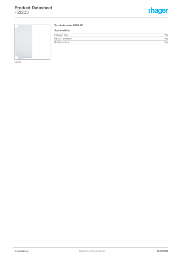 Image Hager Product data sheet HZI203  | Hager