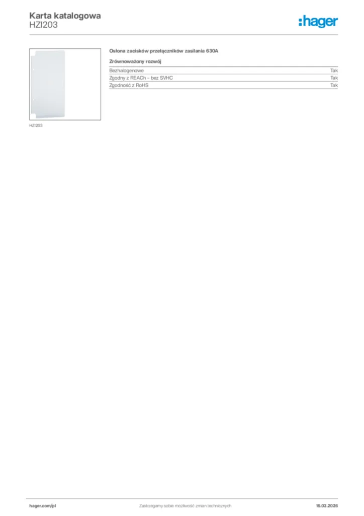 Zdjęcie Hager Karta katalogowa HZI203 | Hager Polska