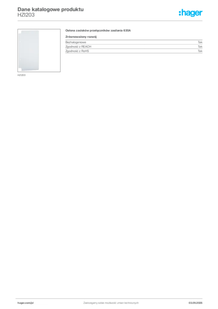 Zdjęcie Hager Karta katalogowa HZI203 | Hager Polska