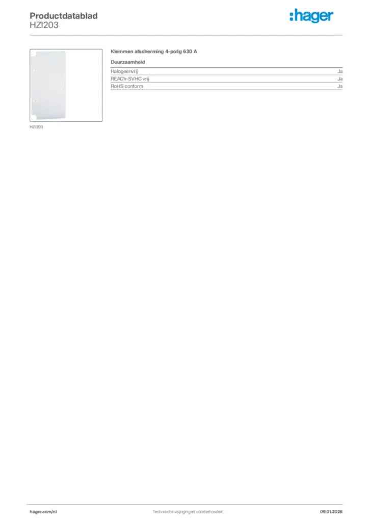 Afbeelding Hager Productdatablad HZI203 | Hager Nederland