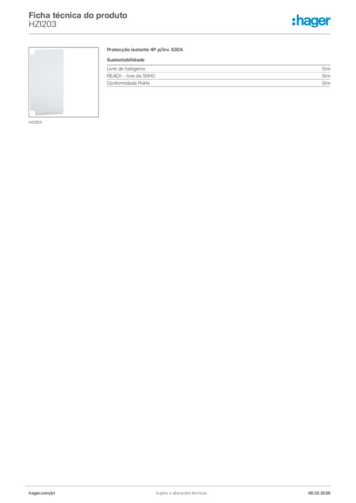 Imagem Hager Ficha técnica do produto HZI203 | Hager Portugal