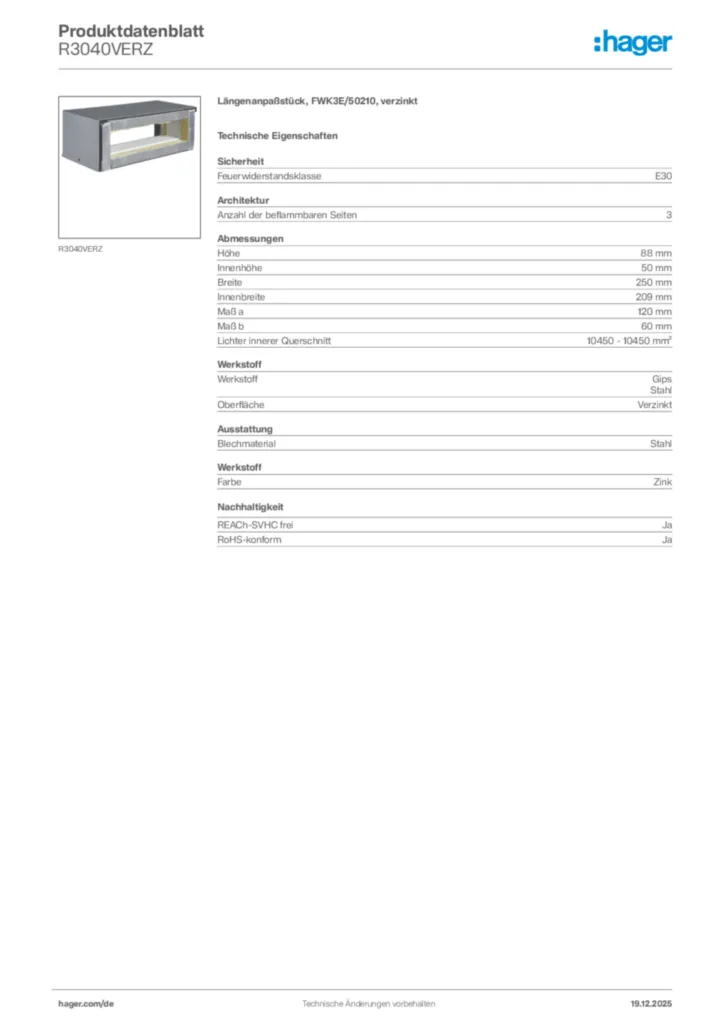 Bild Hager Produktdatenblatt R3040VERZ | Hager Deutschland