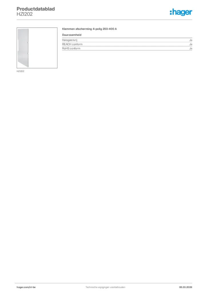 Afbeelding Hager Productdatablad HZI202 | Hager Belgium