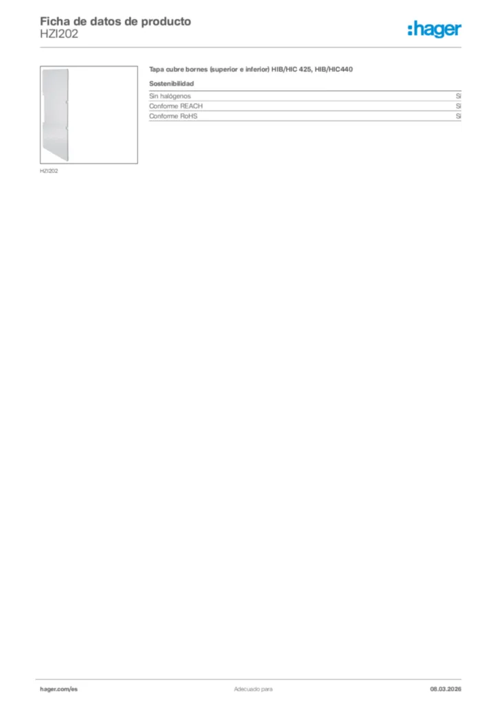 Imagen Hager Ficha de datos de producto HZI202 | Hager España